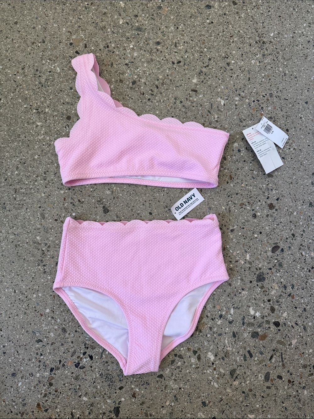 Old Navy Light Pink Scalloped One-Shoulder Kids Bikini Set